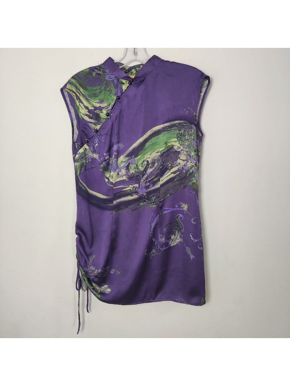 Vintage Indochina Purple Abstract Cheongsam Qipao Mini Dress Tunic Top